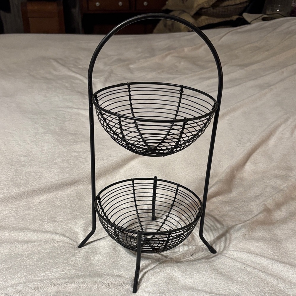 Black Wire Two-Tier Basket Stand